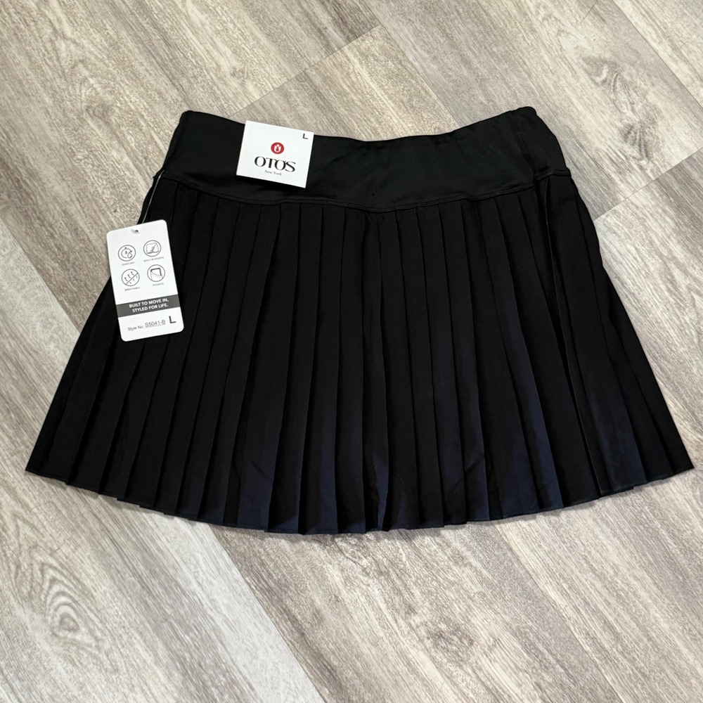 OTOS New York Blk Pleated Tennis‎ Skirt w Built-in Shorts Athletic Activewear L